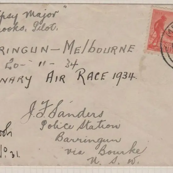 1934 (21st Nov) Melbourne to Barringun, NSW cover ...