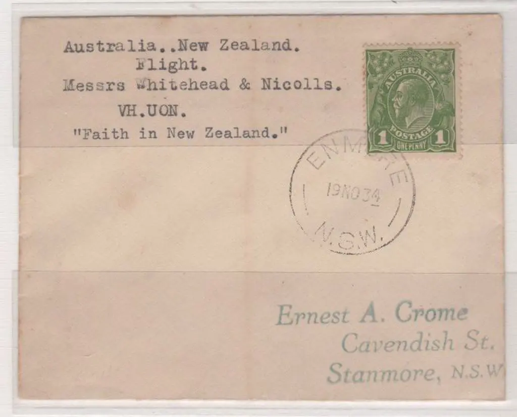 1934 (22nd Nov) Australia to New Zealand flown by ... Image 1++