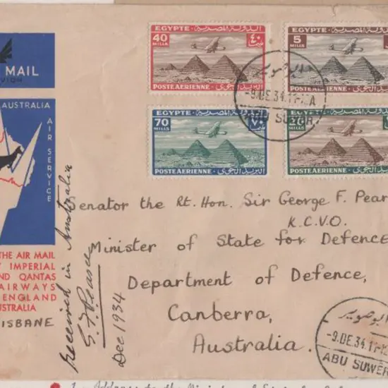 1934 (8th Dec) Egypt to Australia sector on above ...