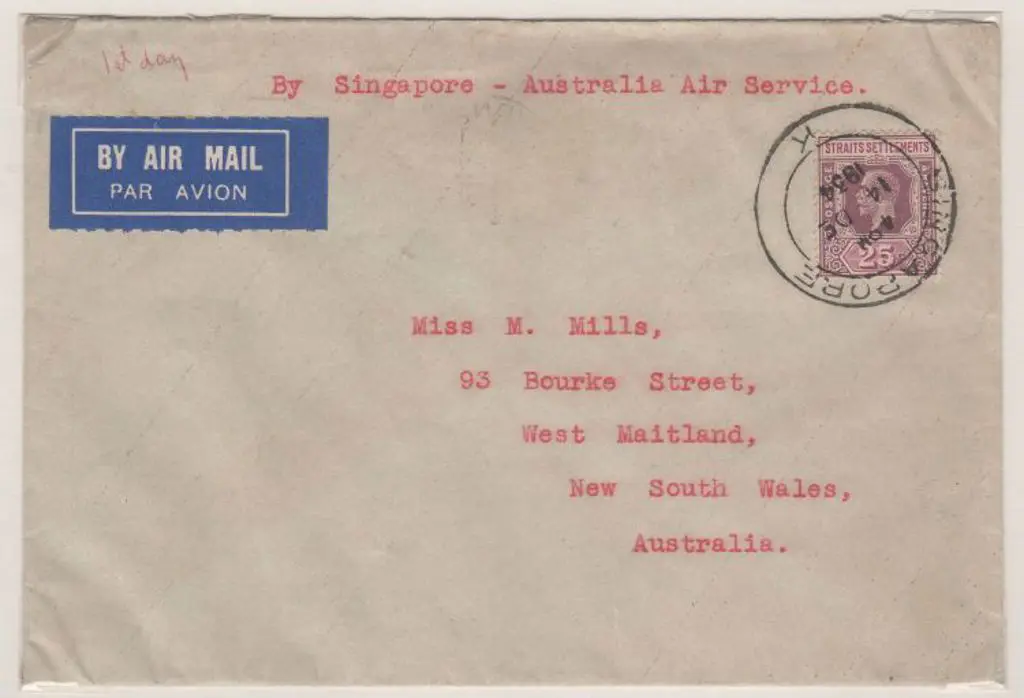 1934 (8th December) Singapore to West Maitland, ... Image 1++