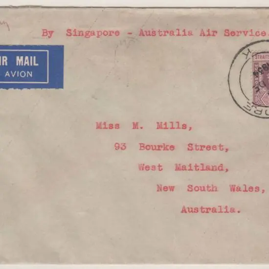 1934 (8th December) Singapore to West Maitland, ...