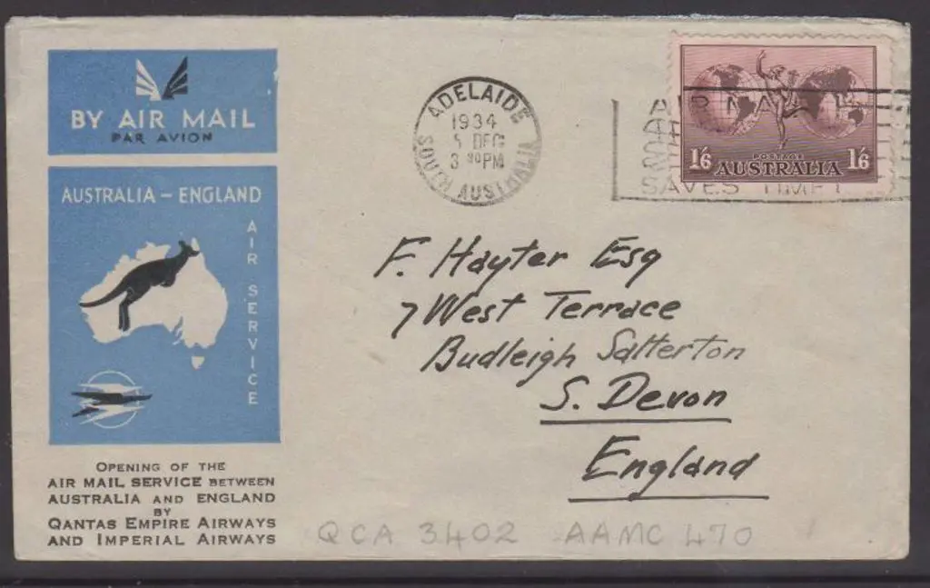 1934 (9-10th Dec) Australia to England Qantas & ... Image 1++