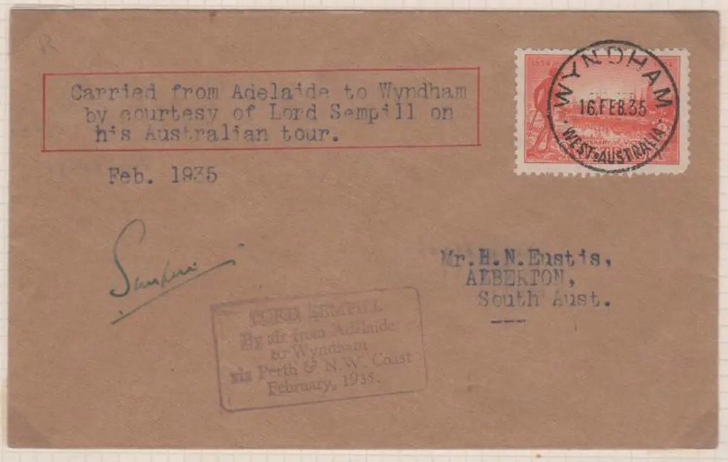 1935 (2nd. Feb) Adelaide to Wyndham Lord Semphill ... Image 1++
