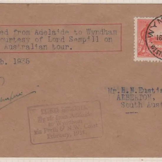 1935 (2nd. Feb) Adelaide to Wyndham Lord Semphill ...