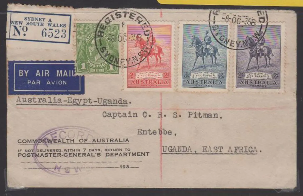 1935 (8th Oct) Australia to Egypt & Uganda by OFY ... Image 1++
