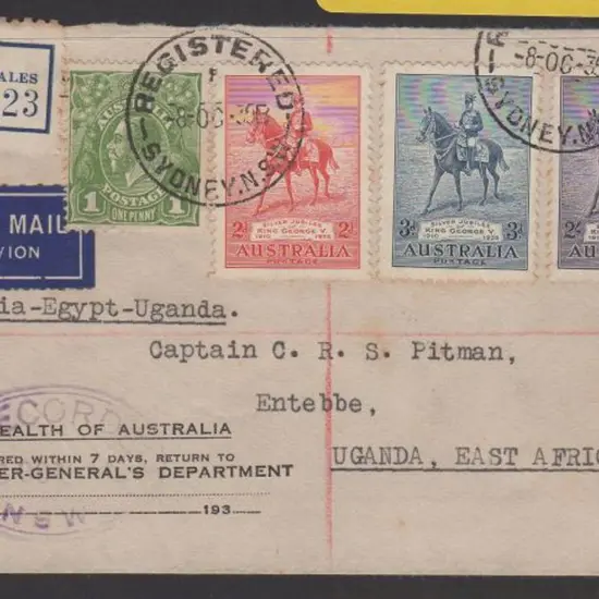 1935 (8th Oct) Australia to Egypt & Uganda by OFY ...