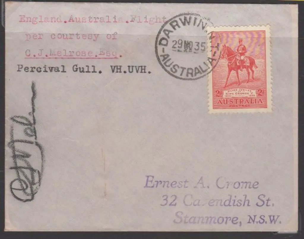 1935 (29th Nov) England to Australia by C Melrose ... Image 1++