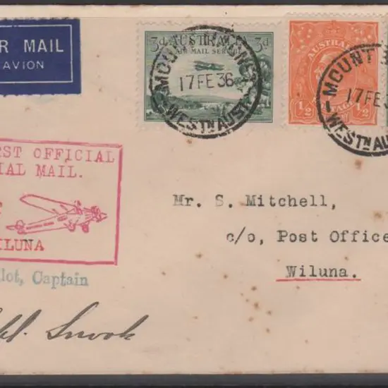 1936 (17th Feb) Mount Magnet to Wiluna with ½d ...