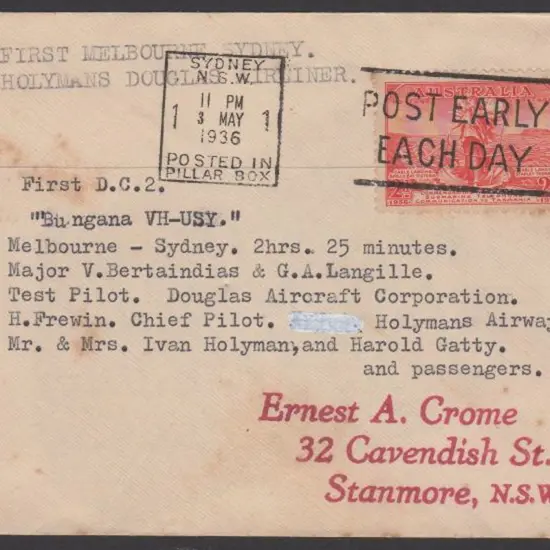 1936 (28th April) Melbourne to Sydney DC2 ...