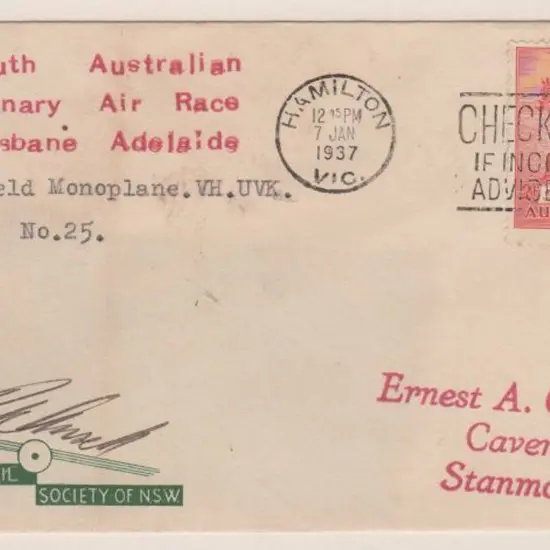 1936 (16th Dec) South Australian Centenary Air ...