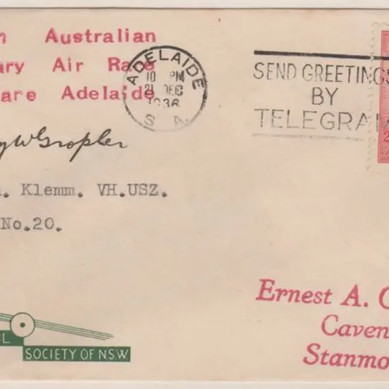 1936 (16th Dec) South Australian Centenary Air ...