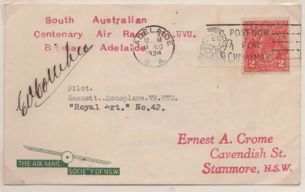 1936 (16th Dec) South Australian Centenary Air ... Image 1++
