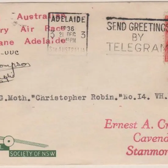 1936 (16th Dec) South Australian Centenary Air ...
