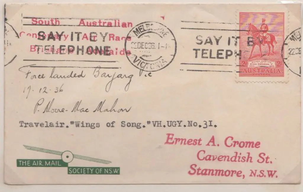 1936 (16th Dec) South Australian Centenary Air ... Image 1++