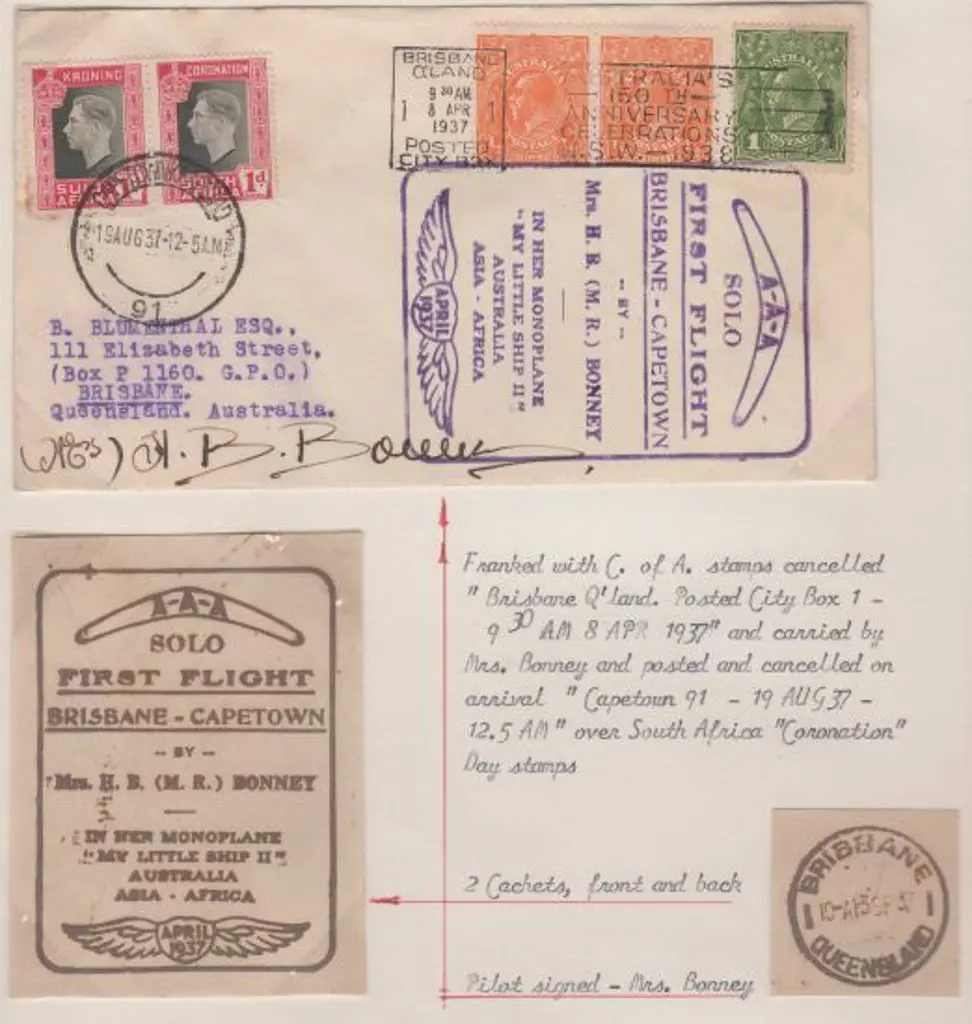 1937 (9th April) Brisbane to Capetown solo flight ... Image 1++