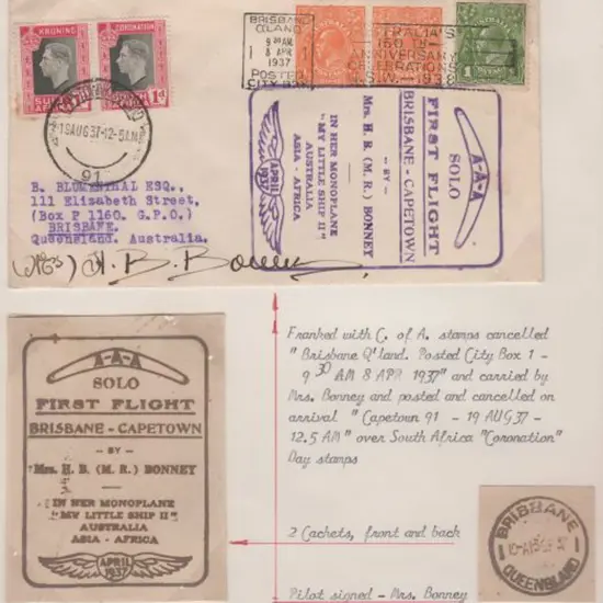 1937 (9th April) Brisbane to Capetown solo flight ...