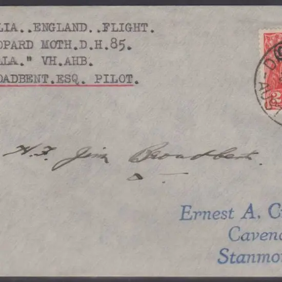 1937 (27th April) Australia to England Broadbent ...