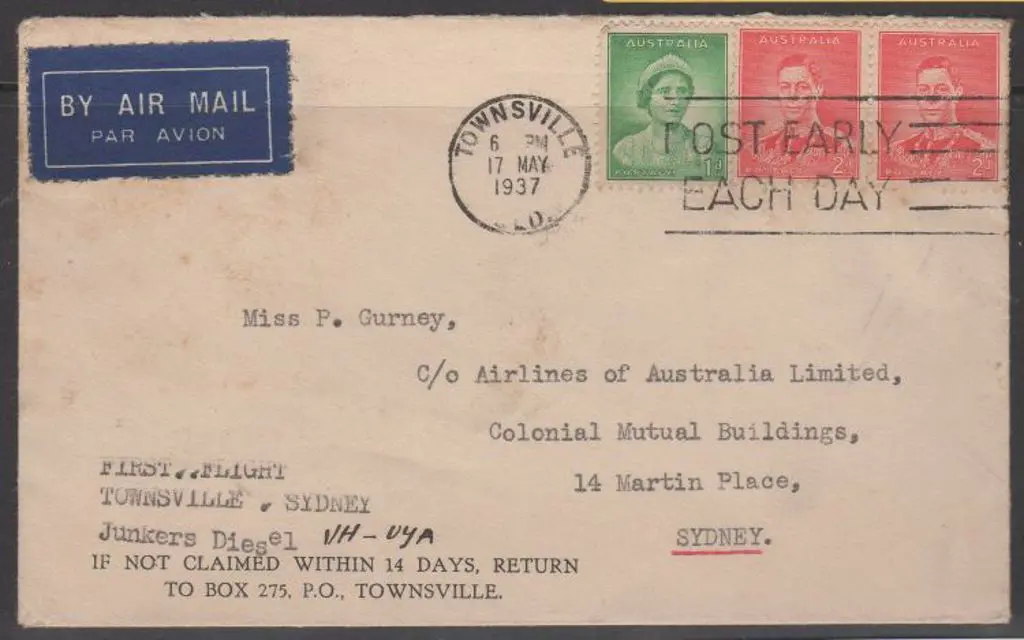 1937 (18th May) Townsville to Sydney internal ... Image 1++