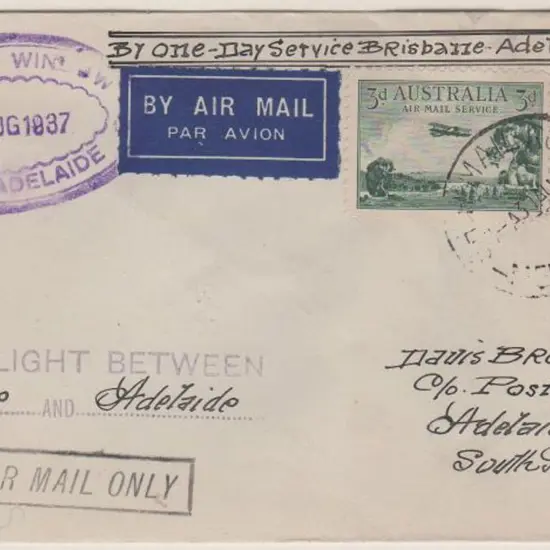 1937 (30th Aug) Brisbane to Adelaide first one-day ...