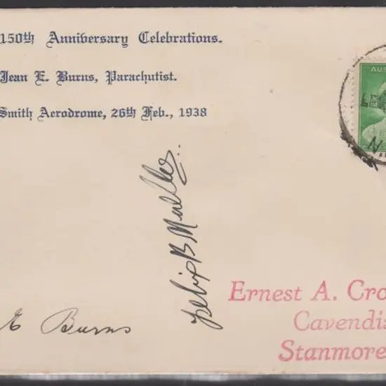 1938 (26th Feb) Sydney parachute mail dropped by ...