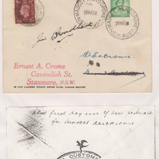 1938 (18th April) ditto but an EA Crome addressed ...