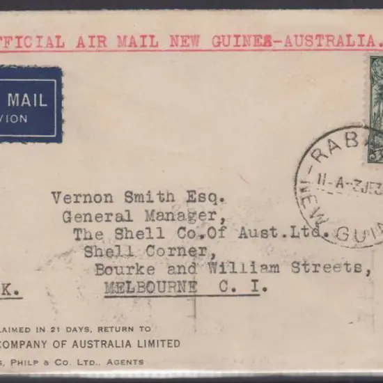 1938 (30th May) ditto but New Guinea to Australia ...