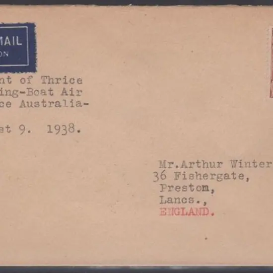 1938 (4th Aug) ditto but return flight, Sydney to ...