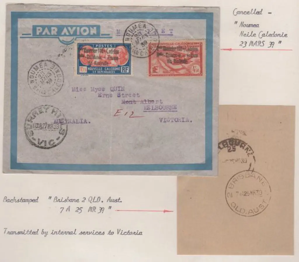 1939 (24th March) New Caledonia to Australia ... Image 1++