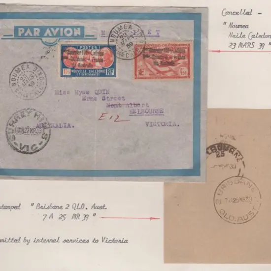 1939 (24th March) New Caledonia to Australia ...