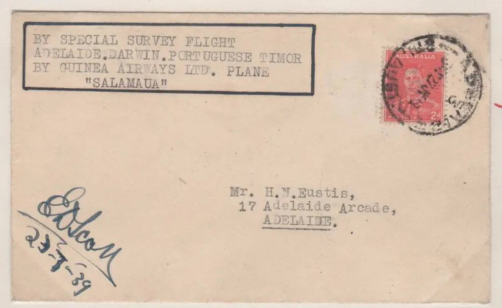 1939 (22nd July ) ditto Adelaide to Dili & return ... Image 1++