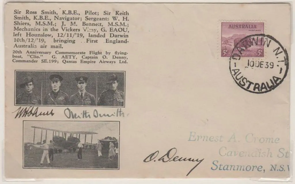1939 (10th Dec) Darwin to Sydney Ross Smith 20th ... Image 1++