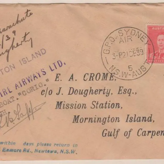 1939 (21st Dec) Sydney to Mornington Island First ...