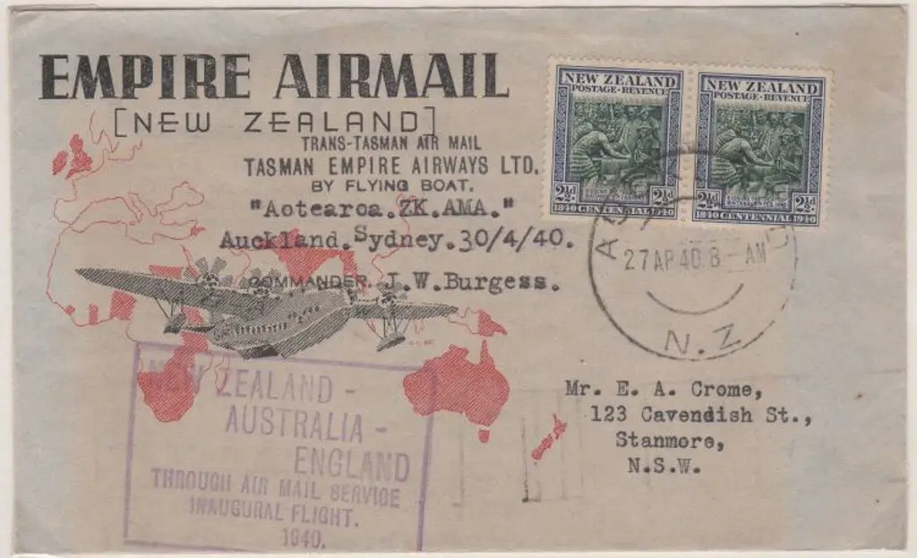 1940 (30th April) New Zealand to Australia Teal ... Image 1++