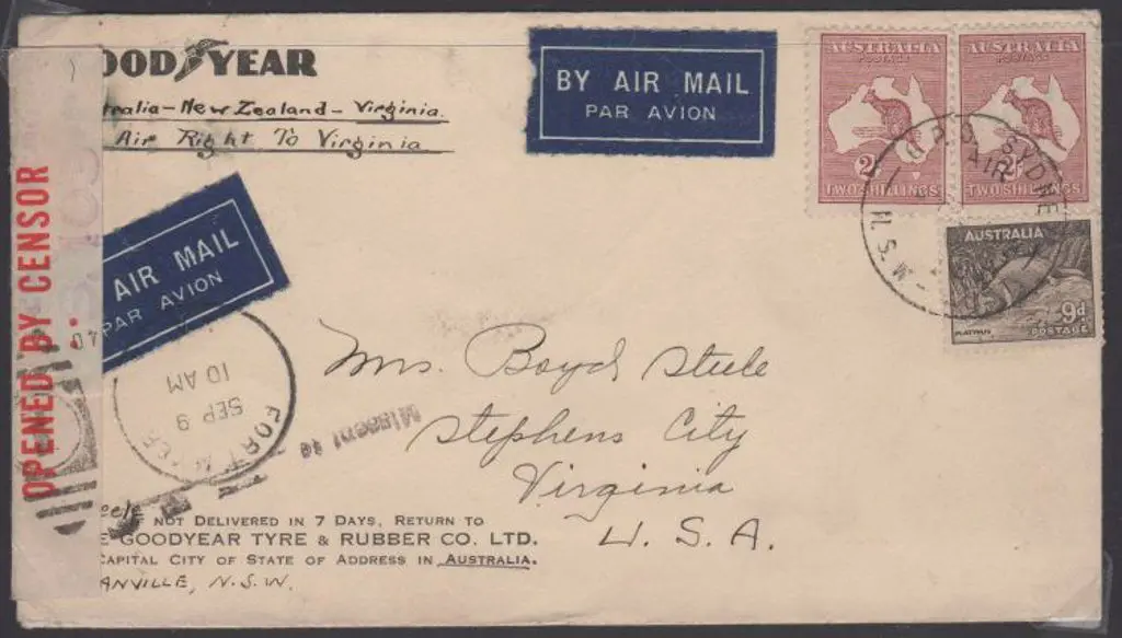 1940 (Sept) Sydney to Virginia, USA franked by ... Image 1++