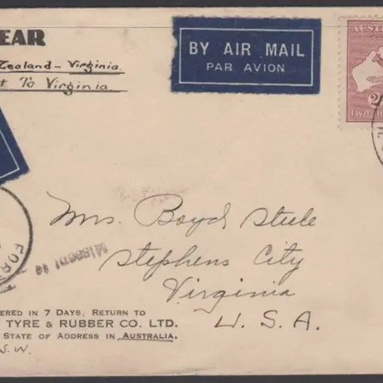 1940 (Sept) Sydney to Virginia, USA franked by ...