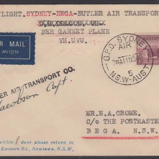 1940 (11th Nov) Sydney to Bega Butler Air ...