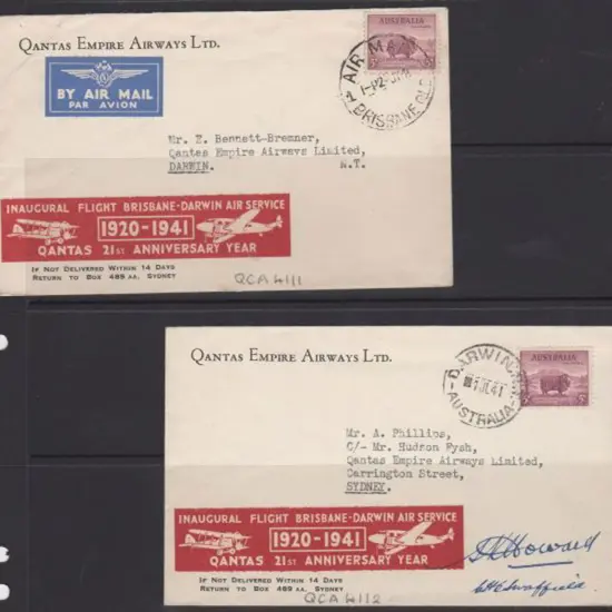1941 (3rd July) Brisbane to Darwin & return Qantas ...