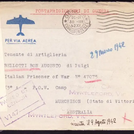 1942 (30th March) Stampless Airmail censored cover ...