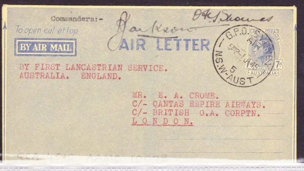 1945 (2nd June) Australia to England Qantas ... Image 1++