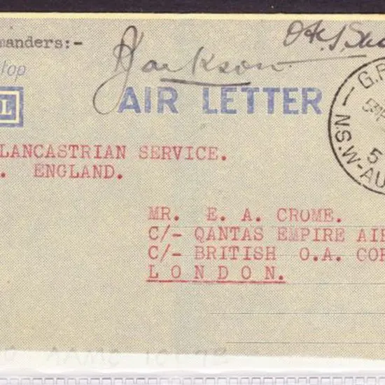 1945 (2nd June) Australia to England Qantas ...