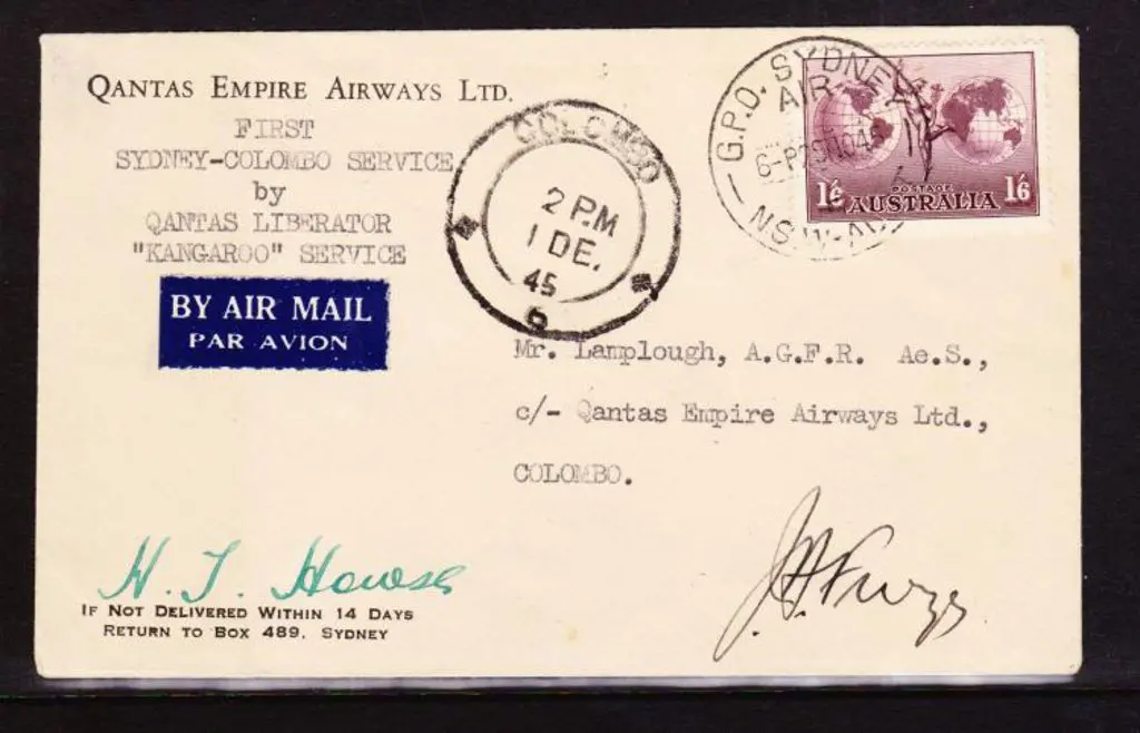 1945 (30th Nov) Australia to Ceylon Qantas env ... Image 1++