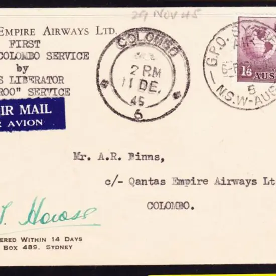 1945 (30th Nov) ditto but signed only by Capt. HT ...