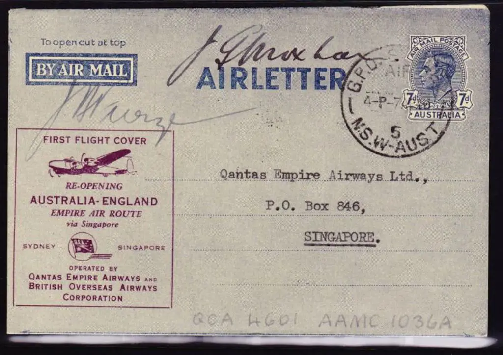 1946 (7th April) Sydney to Singapore Qantas ... Image 1++