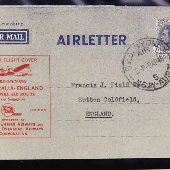 1946 (9th April) Australia to England re-opening ...
