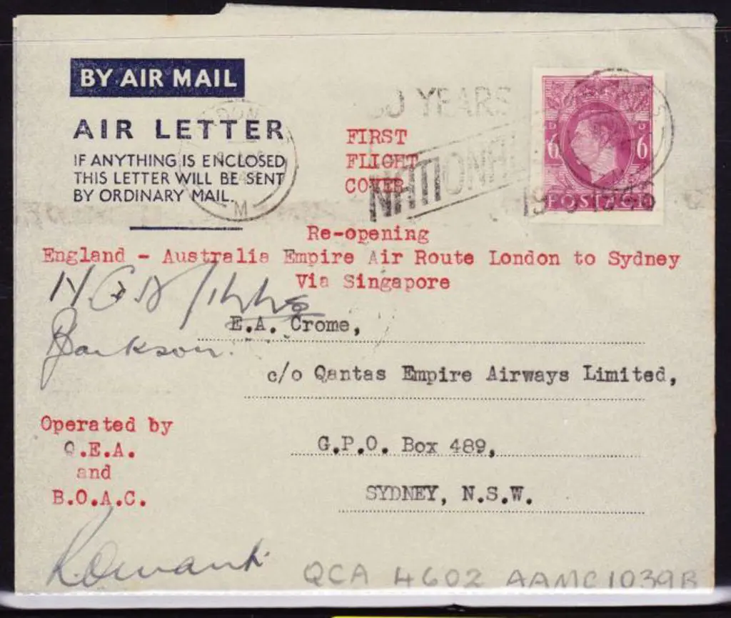 1946 (9th April) England to Australia GB 6d KGVI ... Image 1++
