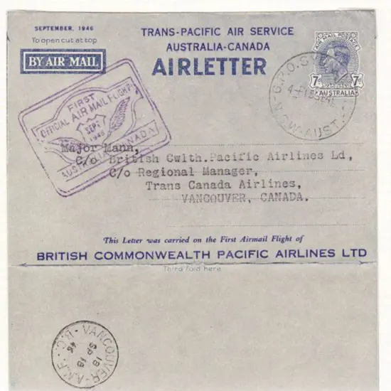 1946 (15th Sept) Australia to Canada ...