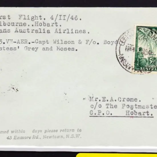 1946 (4th Nov) Melbourne to Hobart by TAA DC3. 5½d ...
