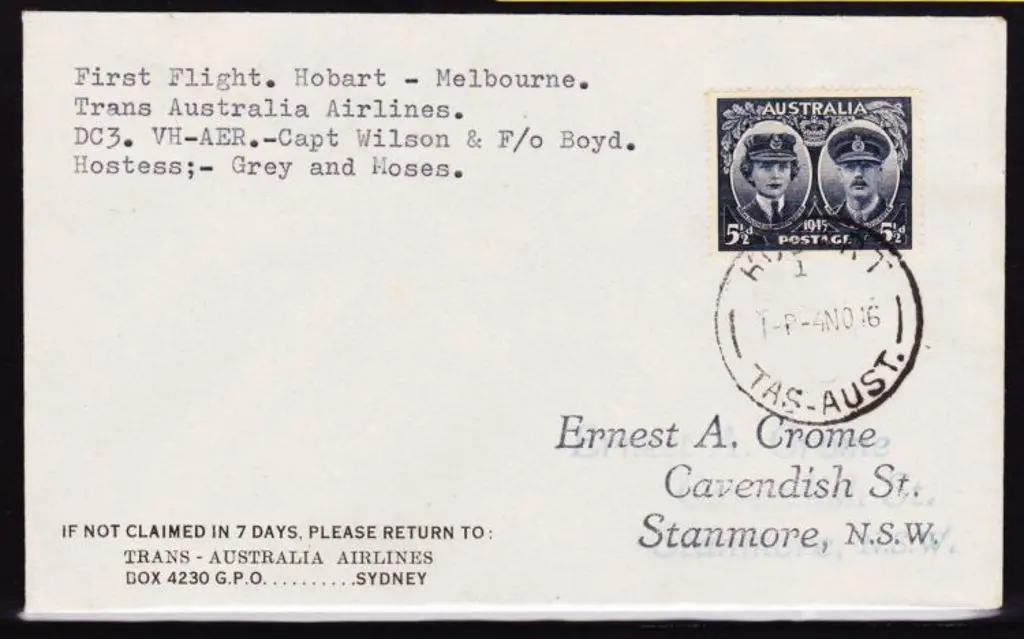 1946 (4th Nov) ditto return flight to Melbourne by ... Image 1++