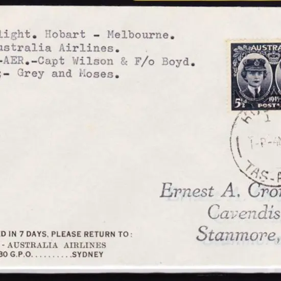 1946 (4th Nov) ditto return flight to Melbourne by ...