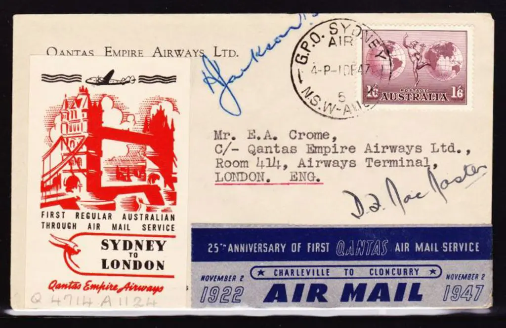 1947 (1st Dec) Australia to England Qantas first ... Image 1++